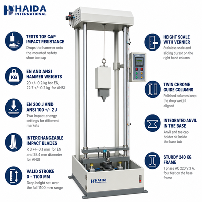 جهاز اختبار مقاومة الصدمة لـ HAIDA Safety Footwear Impact Tester
