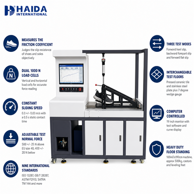جهاز اختبار مقاومة الانزلاق HAIDA لاختبار معامل احتكاك نعل الحذاء آلة اختبار الأحذية ISO 13287 ASTM F2913
