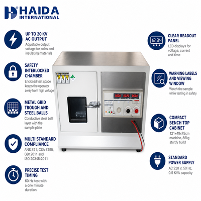 جهاز اختبار تحمل الجهد HAIDA للأحذية، آلة اختبار عزل نعل الحذاء، معدات اختبار الأحذية ISO 20345