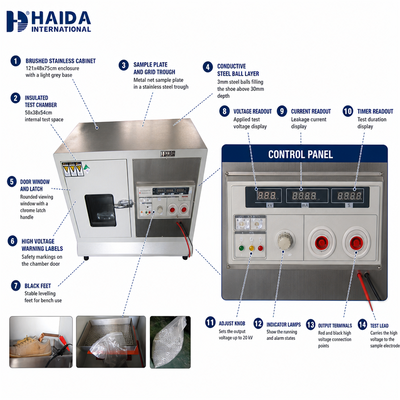 جهاز اختبار تحمل الجهد HAIDA للأحذية، آلة اختبار عزل نعل الحذاء، معدات اختبار الأحذية ISO 20345